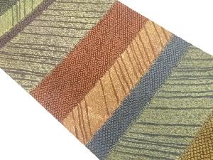 渡文製　引箔横縞模様織出し袋帯